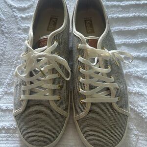 Keds Black and White Striped Sneakers with Cream Laces